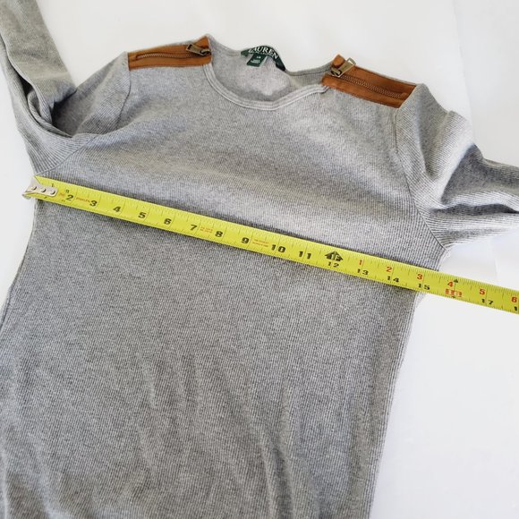 Lauren Ralph Lauren Top Ribbed Zip Shoulder Preppy Academia Cotton Grey XS - Picture 8 of 10